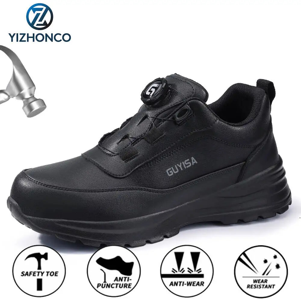 YIZHONCO Safety Shoes Man Waterproof Leather Upper Steel Toe Anti Slip Oil Resistant Breathable Anti Odor Safety Shoes Man