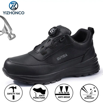 YIZHONCO Safety Shoes Man Waterproof Leather Upper Steel Toe Anti Slip Oil Resistant Breathable Anti Odor Safety Shoes Man