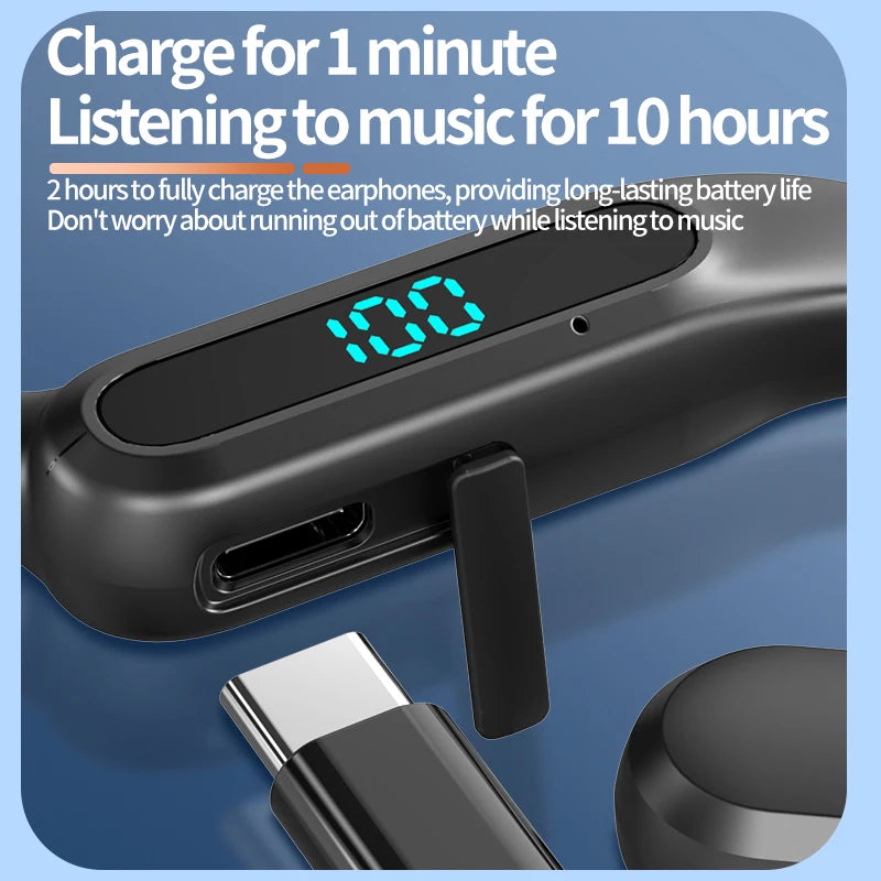 Bluetooth 6.0 Air Conduction Headphone Wireless Waterproof Sports Headset HiFi Stereo Noise Reduction Music Ear Hook Earbuds