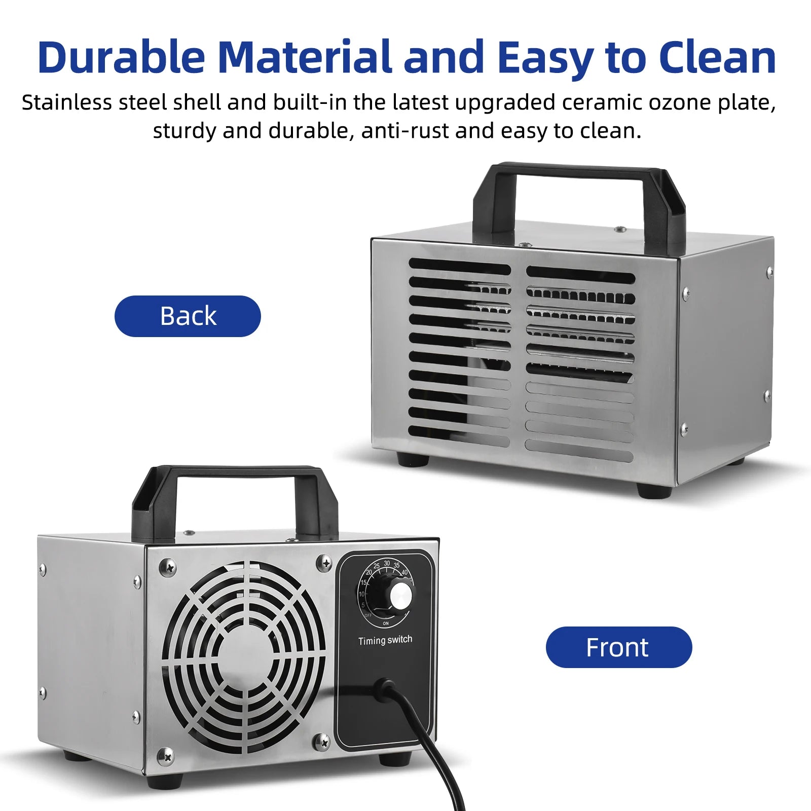 Ozone Machine Odor Removal Ionizer Air Purifier Ozone for Home Car Pet with Portable Handle 0-60min Timer