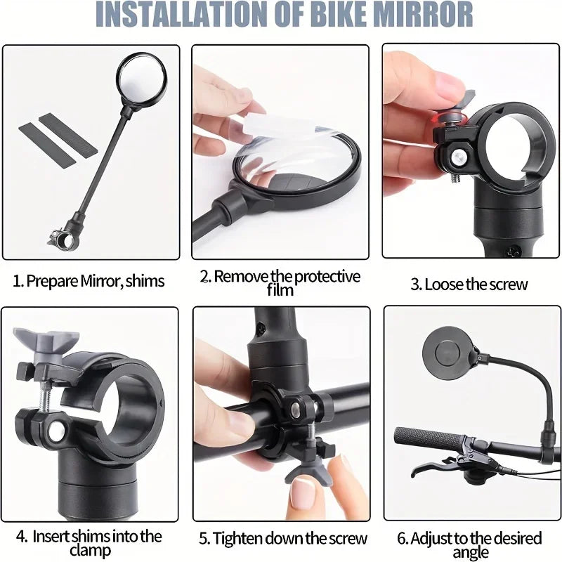 1PCS Bike Mirror Bike Handlebar Rearview Mirror Rotatable And Adjustable Wide Angle Rear View Shockproof Convex Mirror Universal