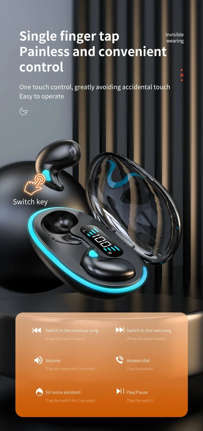 X55 Mini Earphone Stereo Hidden Headsets with Mic HD Call Waterproof Sleeping Earbuds Wireless Mini Headphones TWS Bluetooth
