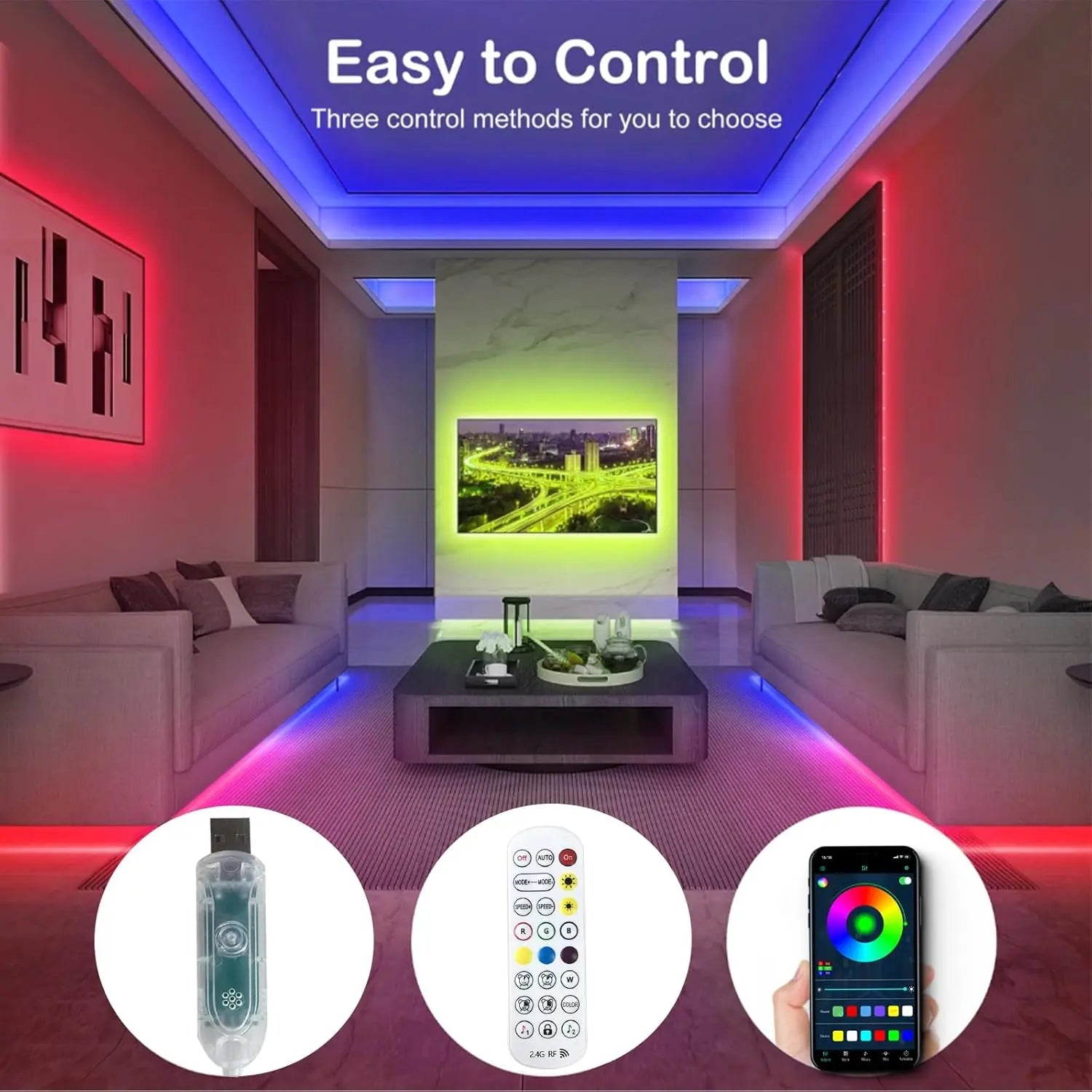 Outdoor LED Strip Lights Waterproof IP68 USB RGB LED Strip with Bluetooth App RF Remote Control Music Sync for Indoor Outdoor