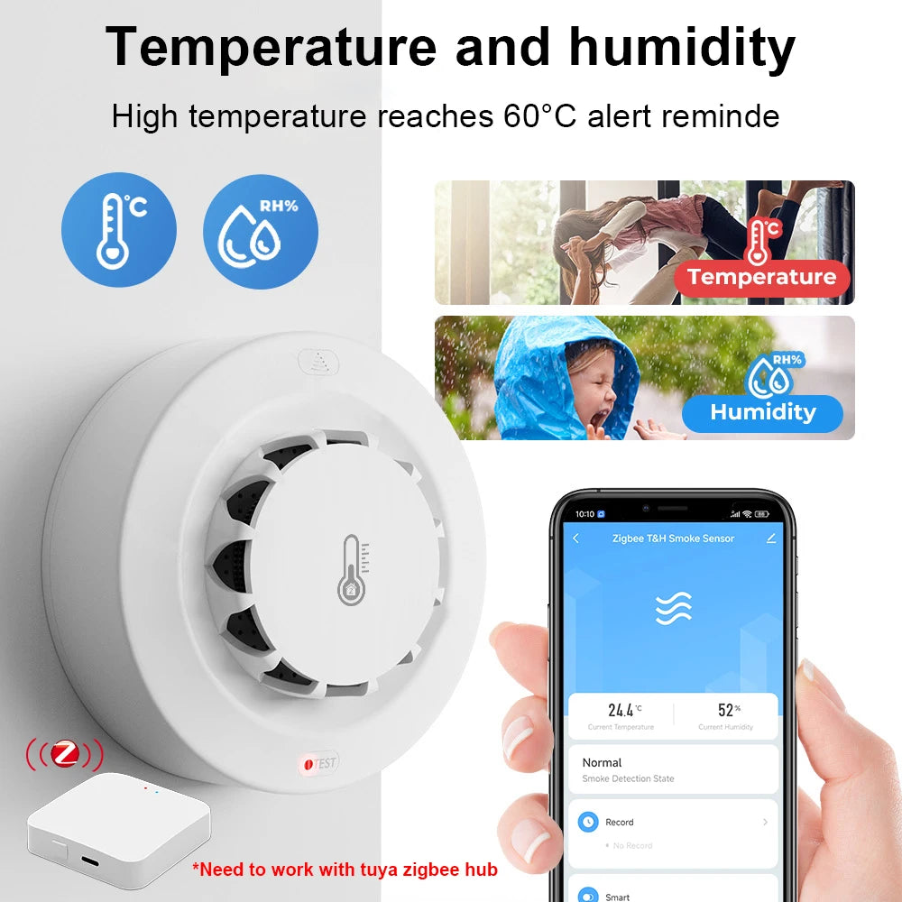 Tuya Zigbee Fire Alarm Detector Smoke Sensor Home Security Alarm for Home Security Should Work with Tuya Zigbee Hub