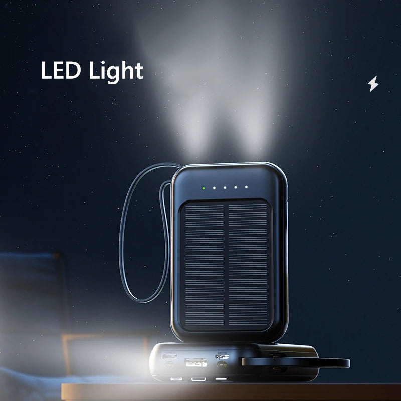 50000mAh Solar Power Bank Built Cables Solar Charger Poverbank 2 USB Port External Charger Mobile Phone Powerbank with LED Light
