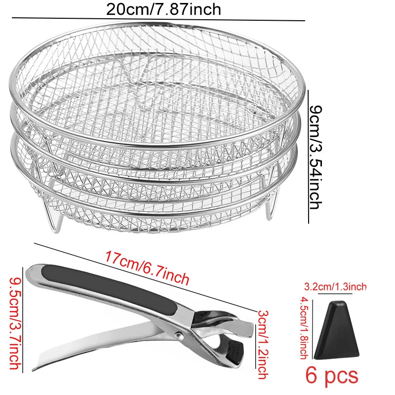 Air Fryer Universal Accessories Metal Oven Air Fryer Racks For Baking Stackable Grill Skewer Rack Fit All Airfryer 4.2Qt - 5.8Qt