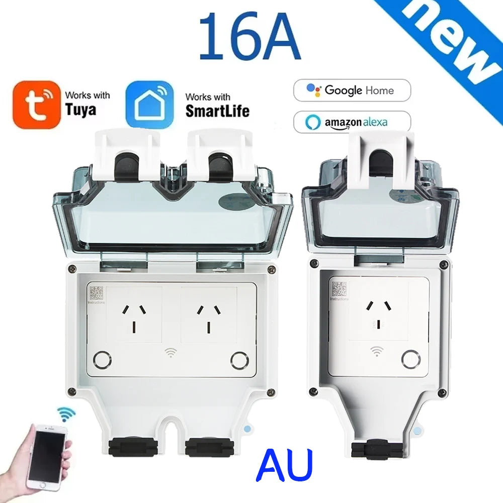 Tuya Power IP66 Outdoor Socket AU CN ARG Wifi Smart Waterproof Socket Box Smart Wall Plug Socket with Timer Home Appliance 220V