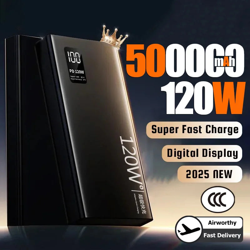 500000mAh Large-capacity Super-fast Charging Power Bank With Digital Display Portable Mobile Power Supply for All Phones