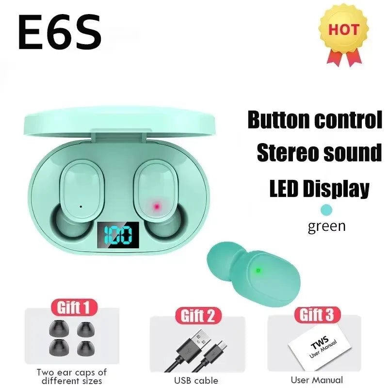 E6S TWS Bluetooth Earphones Wireless Bluetooth Headset Noise Cancelling Headsets With Microphone Headphones For Xiaomi iPhone