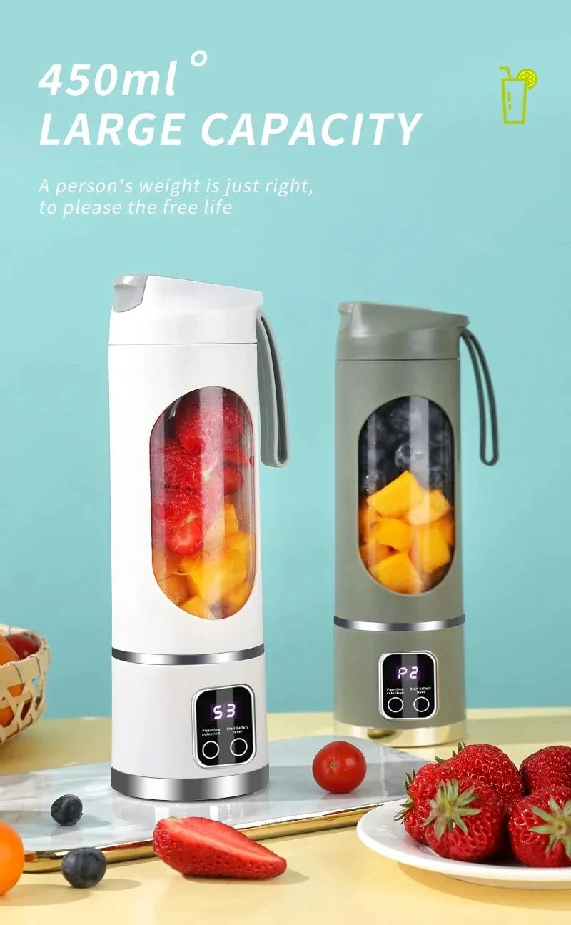 12 Blades Portable Fruit Juicer 450ml Capacity 3 Gears USB Rechargeable Blender Ice Crusher