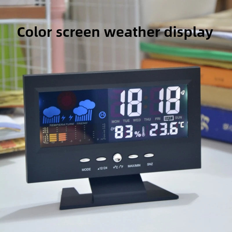 Electronic Alarm Clock Digital Alarm Clock Weather Station Time Temperature Humidity Display Clock with USB Cable Sound Control