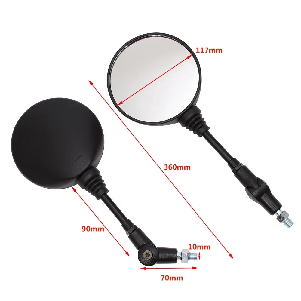 Universal 10mm Black Motorcycle Side Mirror, Anti-fall Folding Round Rearview Mirror