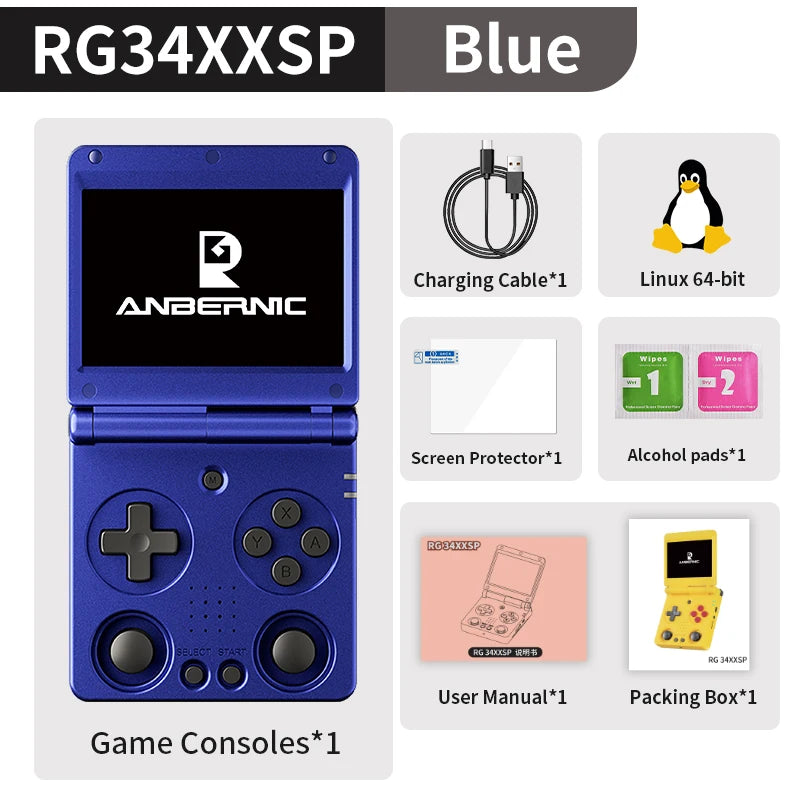 ANBERNIC RG34XXSP Flip Handheld Console 3.4'' IPS Screen Linux 64-bit 64G 5000+ Games Supports 5G WIFI HD-MI TV Output Streaming