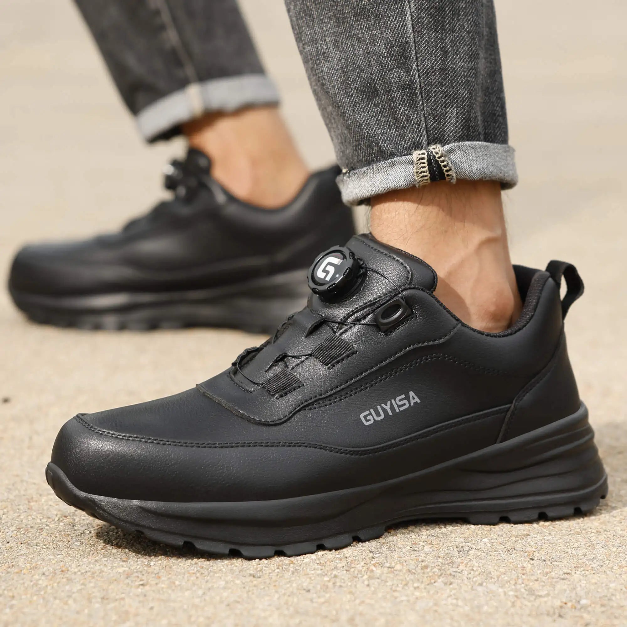 YIZHONCO Safety Shoes Man Waterproof Leather Upper Steel Toe Anti Slip Oil Resistant Breathable Anti Odor Safety Shoes Man