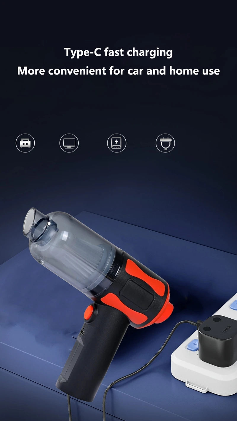 New Car Vacuum Cleaner  High-power Suction & Blow Home & Car Use Portable Strong Suction Power Small Wireless Vacuum Cleaner