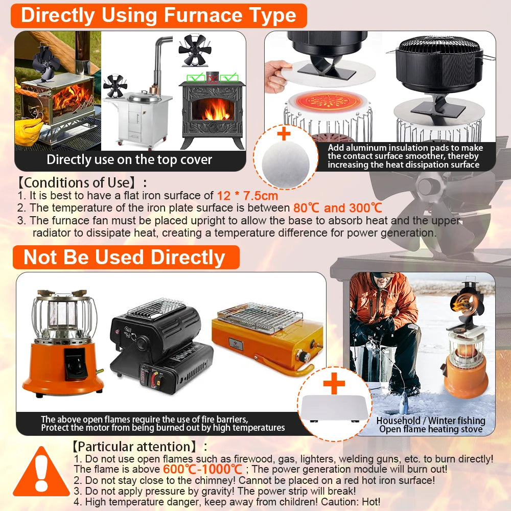 5 Blades Stove Fan Heat Powered Round Log Wood Fireplace Fan Burner Quiet Free-standing Home Warmer Efficient Heat Distribution