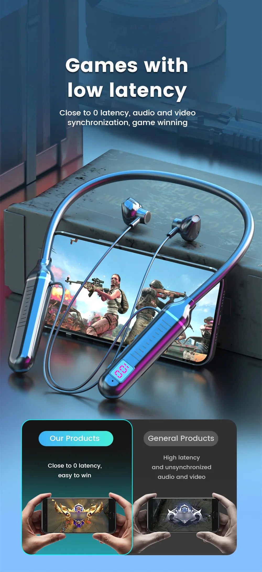 HyperWave 5.3 Wireless Neckband Gaming Earphones - LED-powered sound