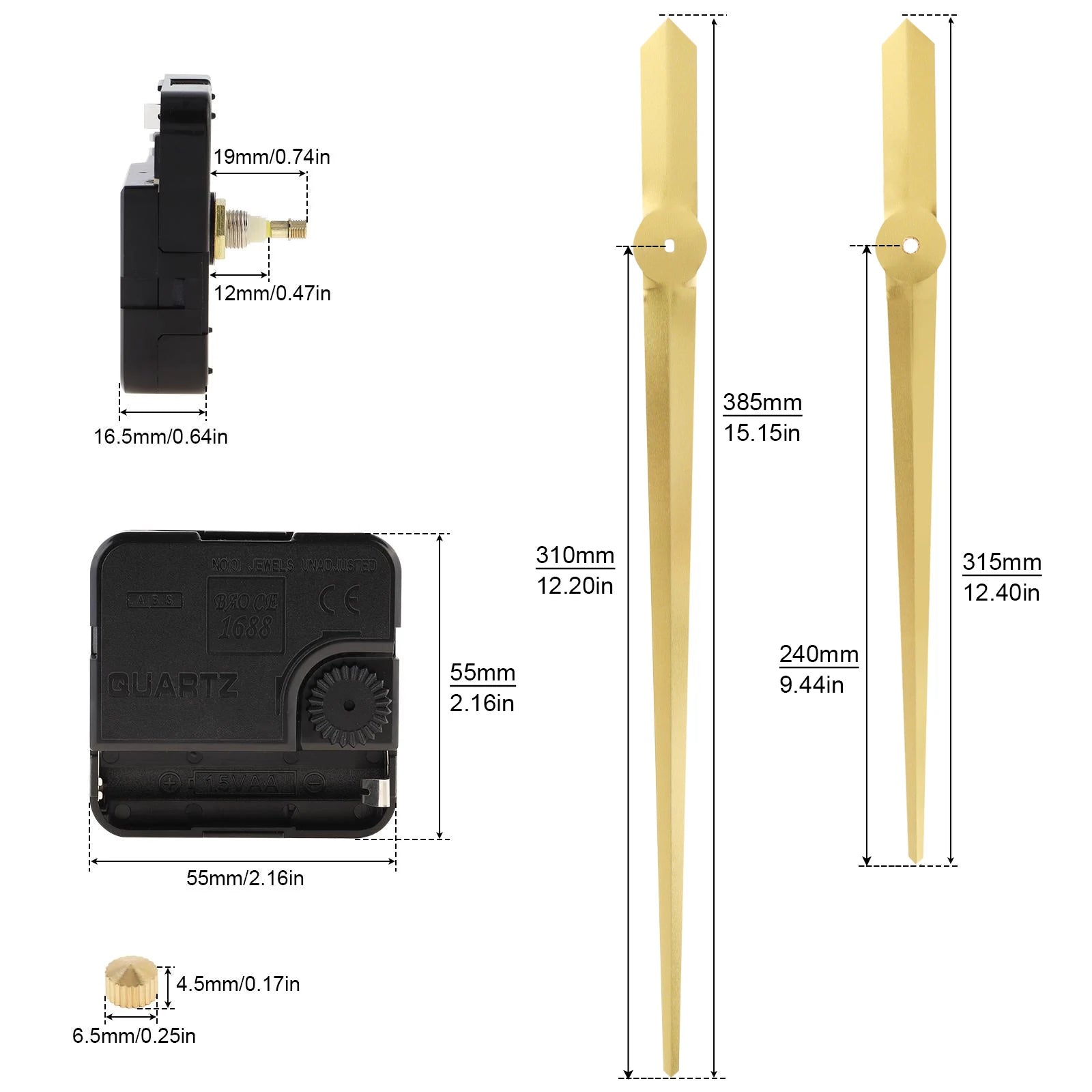 Quartz Battery Operated Silent Wall Clock Movement Mechanisms for DIY / Repair, Clock Parts Replacement