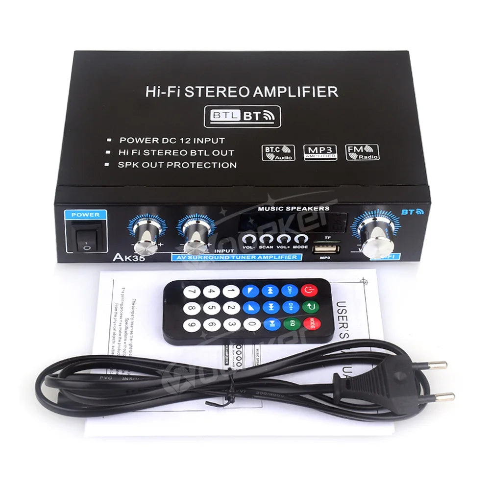 ak35 800W Digital Amplifiers 100-240V /12V Bass Audio Power Bluetooth AMP Hifi FM Subwoofer Speakers Car Boat Caravan