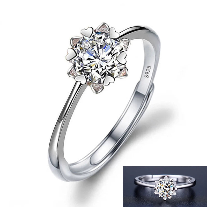 Moissanite Engagement Finger Rings Inlaid Diamond Open Ring For Women 925 Silver Promise Wedding Adjustable Rings Fine Jewelry
