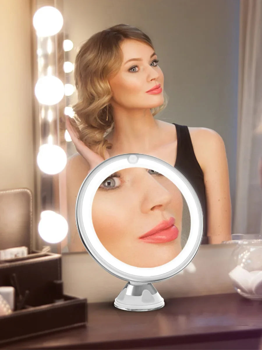 Round LED Fill-Light Makeup Mirror-10X Magnifying, Upright Desktop Vanity | Essential for Flawless Makeup & Effortless Grooming