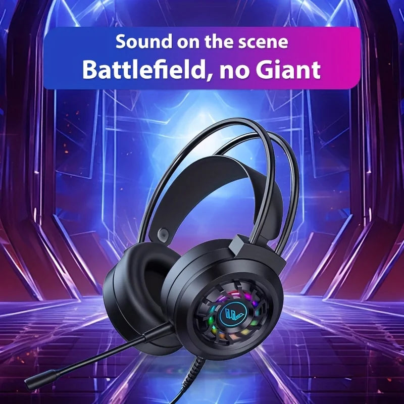 New Wired Gaming Headphones With Microphone LED Light Surround Sound Portable Audio Headphone For Computer Professional Head