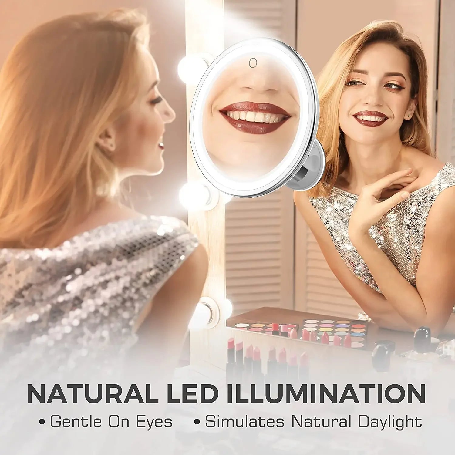 Round LED Fill-Light Makeup Mirror-10X Magnifying, Upright Desktop Vanity | Essential for Flawless Makeup & Effortless Grooming
