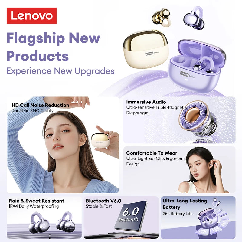 Lenovo LE302 HIFI Stereo Sports Ear Clip Earphones OWS Bluetooth 6.0 Headset Noise Cancelling Headphones Long Endurance Earbuds