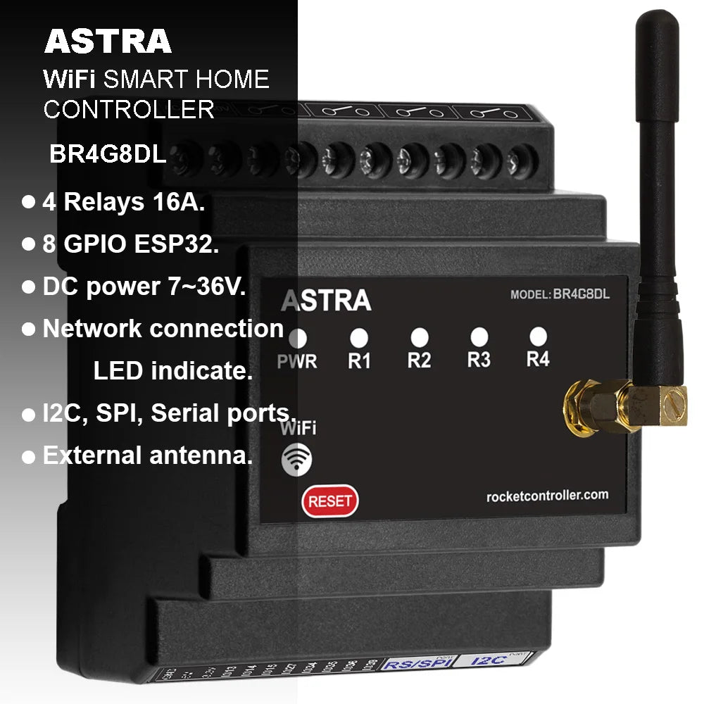 Basic Smart Home controller. WiFi, Bluetooth. Input/Output. TASMOTA firmware. MQTT protocol. Compatible Home Assistant. ESP32