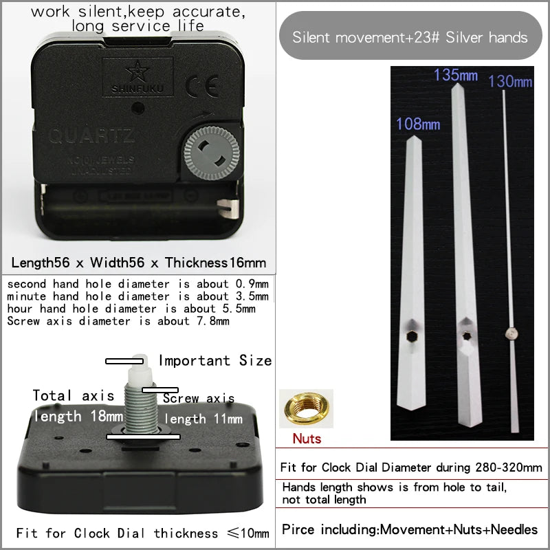 Clock Mechanism With Hands Silent Plastic DIY Accessory Kits Sweep Quartz Movement