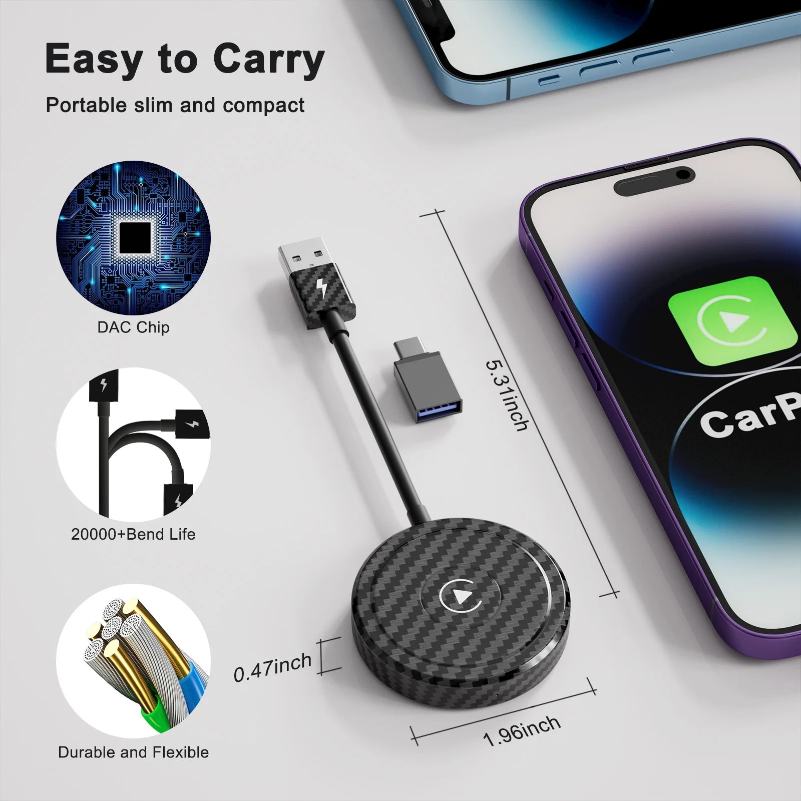 Wireless Android Auto car Adapter, Wireless Carplay Dongle Convert Wired to Wireless For android/iPhone Plug and Play