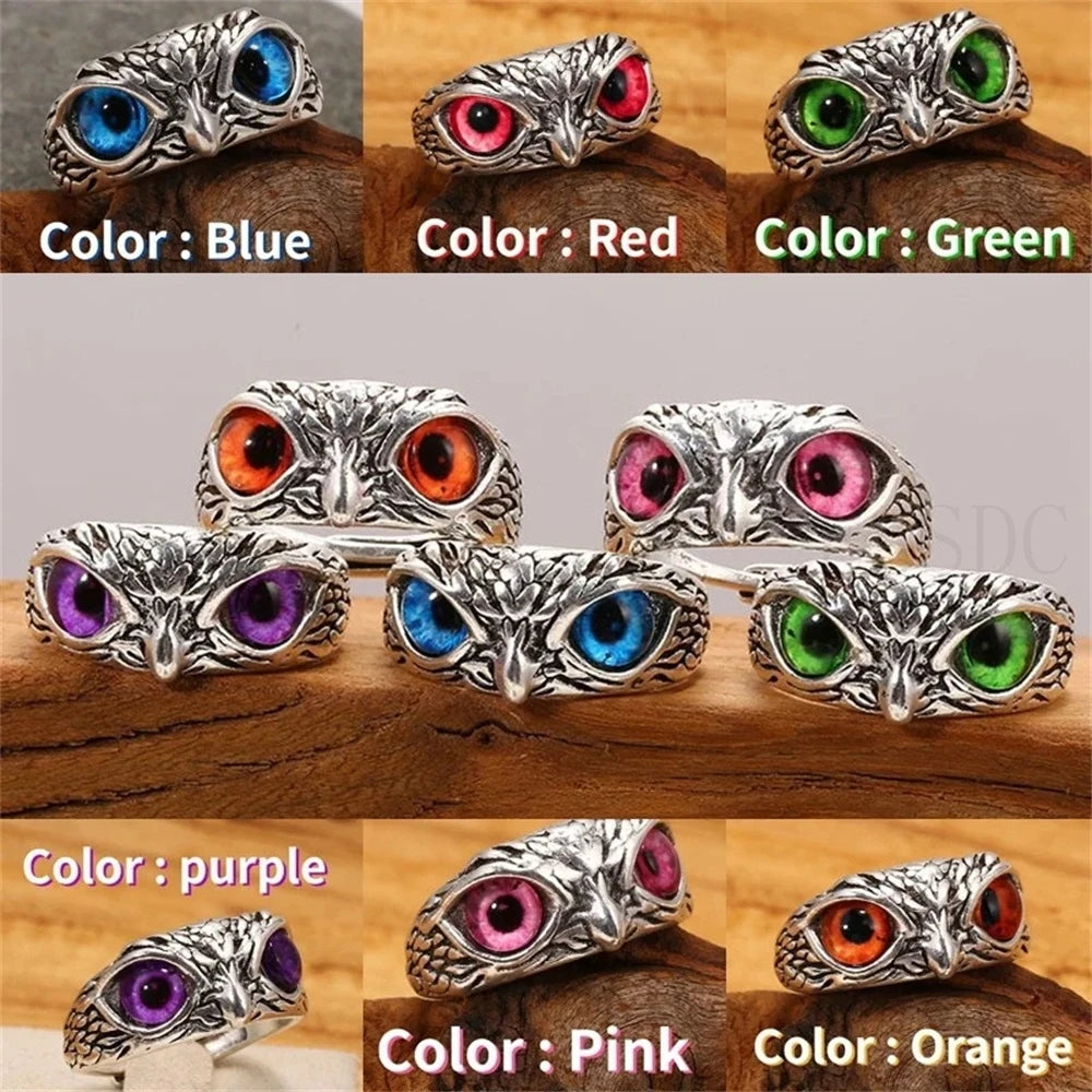 Rare Vintage Owl Carved Tibet Silver Ring for Men Cute Animals Youth Gothic Adjustable Fashion Women Jewelry Accessories Gifts