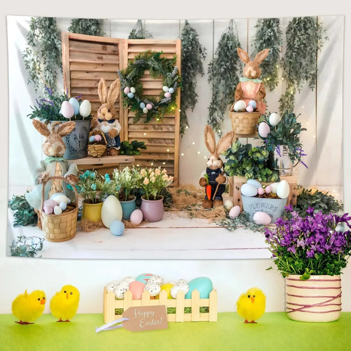 Tapestry Wall Hanging Multiple Sizes Digital Print Cute Rabbit Easter Egg 100% Polyester Living Room Bedroom Decor