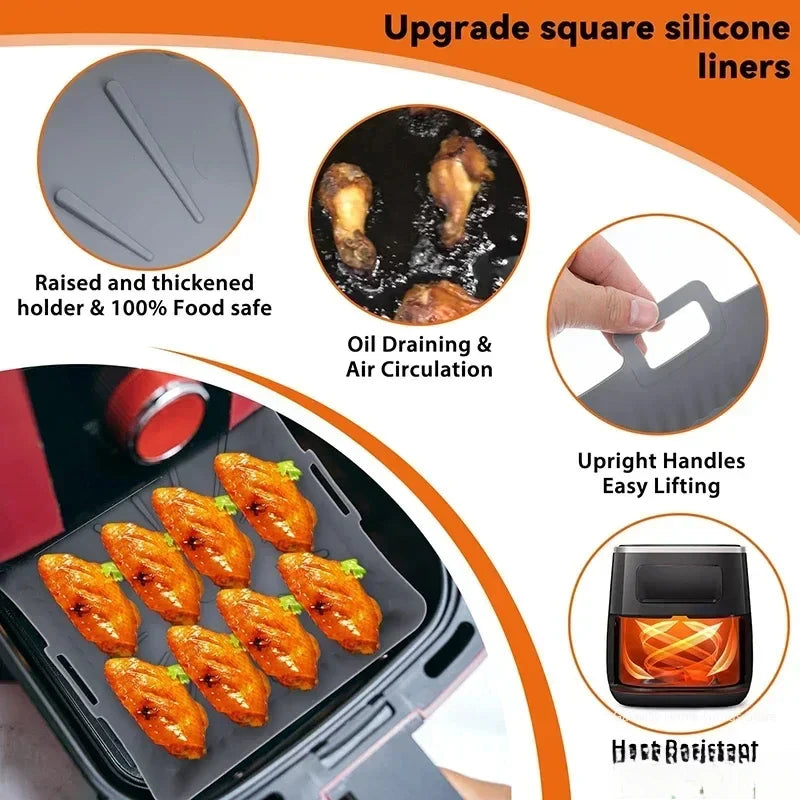 23cm Air Fryer Mat, Silicone Baking Tray, Multifunctional Silicone Barbecue Mat, Reusable Baking Tray Oil-Free & Dishwasher-Safe