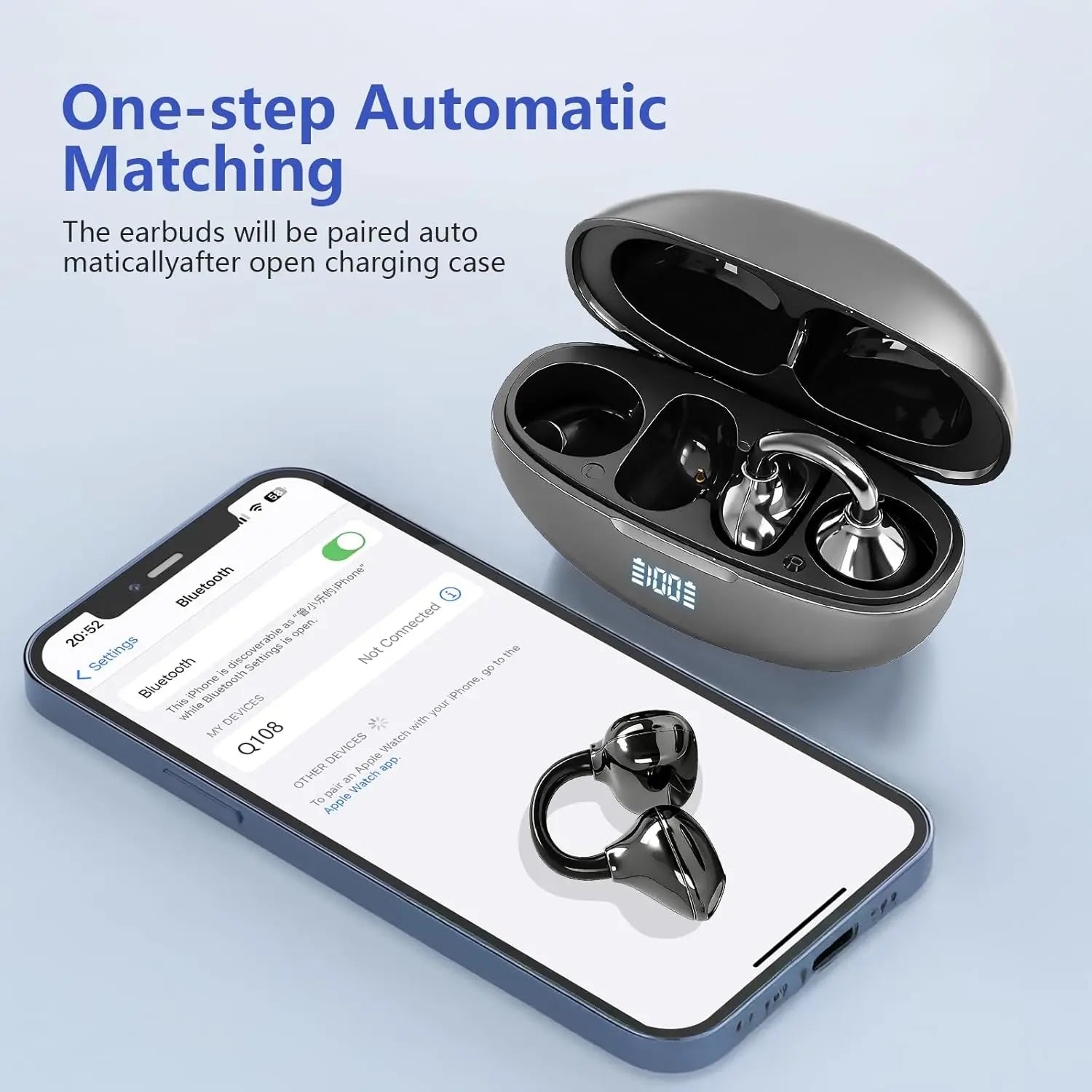 UYUXIO BT 5.4 Clip on Wireless Earbuds 72H Play Time Long-Battery Life Headphone OWS Open Ear Waterproof Earphone for Sport