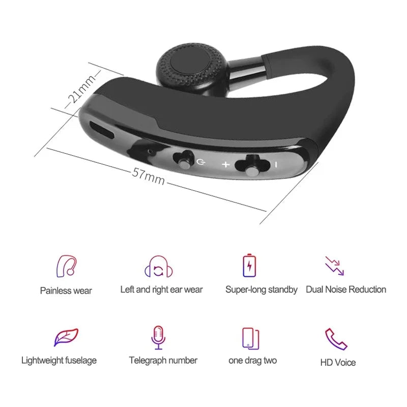 Wireless Earphones One Ear Bluetooth Headphones V9 TWS In-Ear EarHooks HiFi Mini Handsfree Car Calls Headset With Microphone