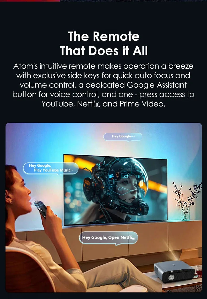 CAIWEI S7+ 4K Ultra HD Projector Video 4000 ANSI Home Theater Android for Movies Auto Focus Smart TV Beam Projectors for Outdoor