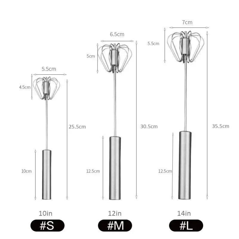 10/12/14inch Stainless Steel Semi Automatic Whisk Blender for Home -Versatile Tool for Egg Beater, Milk Frother, Hand Push Whisk
