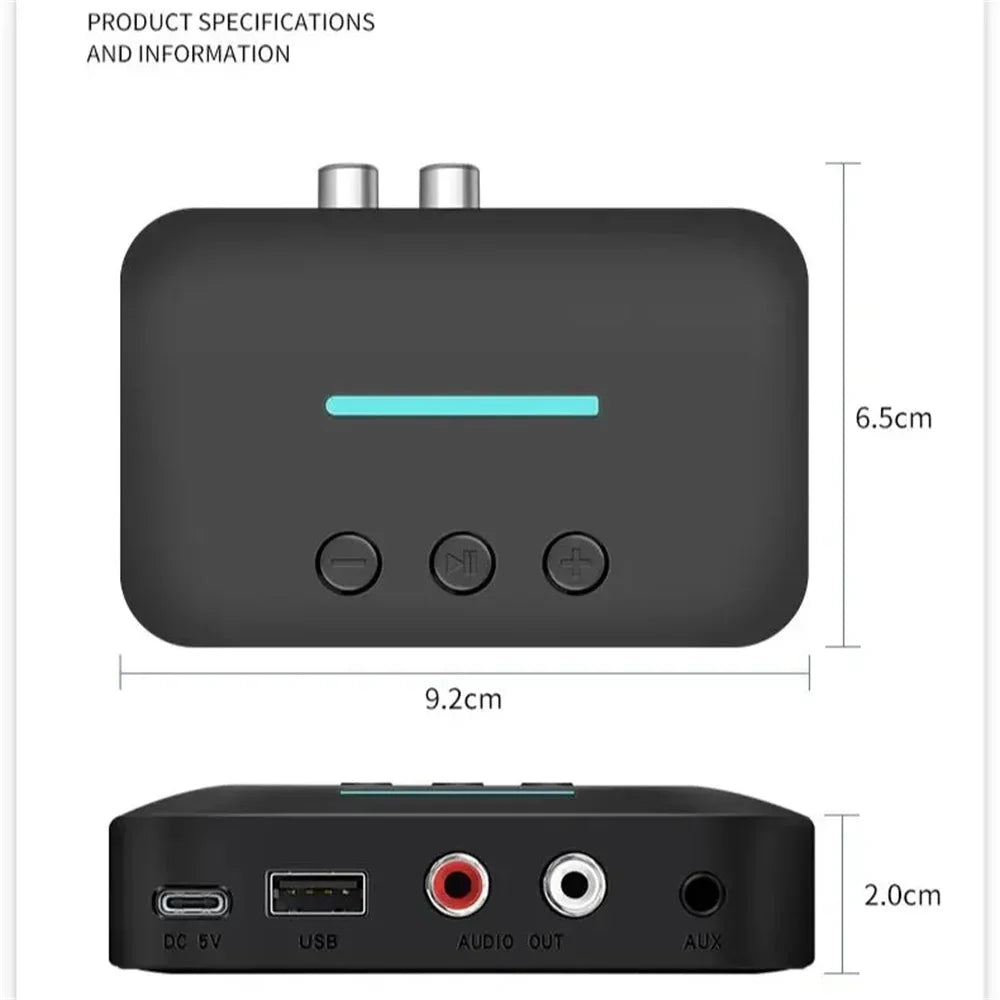 Audio Receiver Adapter Bluetooth 5.3 Stereo Music 3.5mm AUX R/L RCA USB Support U-Disk Playback For Desktop Speaker Amp