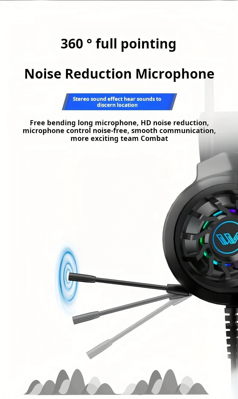New Wired Gaming Headphones With Microphone LED Light Surround Sound Portable Audio Headphone For Computer Professional Head