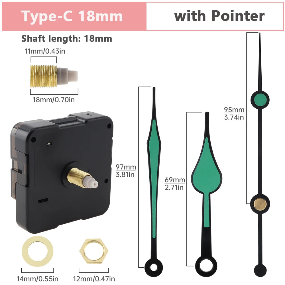Wall Clock Mechanism Silent Quartz Movement Machine Wall Hands Silent Sweeping Second Movement with Pointer DIY, Repair Tools
