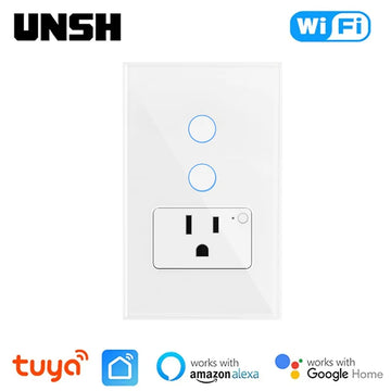 Tuya WiFi Smart Light Switch Mexico US Wall Socket With American Plug Outlet Glass PanelS mart life Support Alexa Google Home