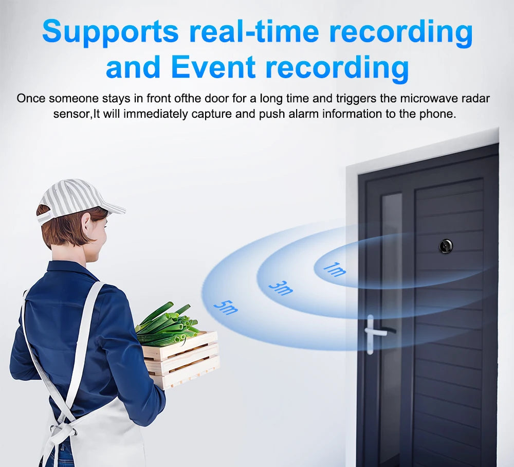 Wifi Smart Tuya Peephole 6000mAh Doorbell Video Intercom Night Vision Door Eye Camera PIR Motion Detection Record Video