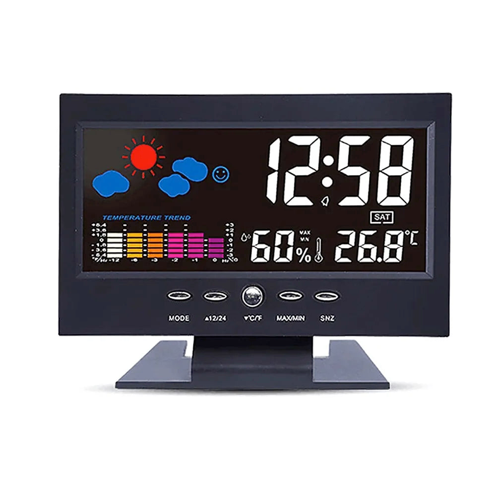 Weather Clock With Time Date Week Temperature Humidity Display Weather Forecast Function With Voice-activated Backlight Function