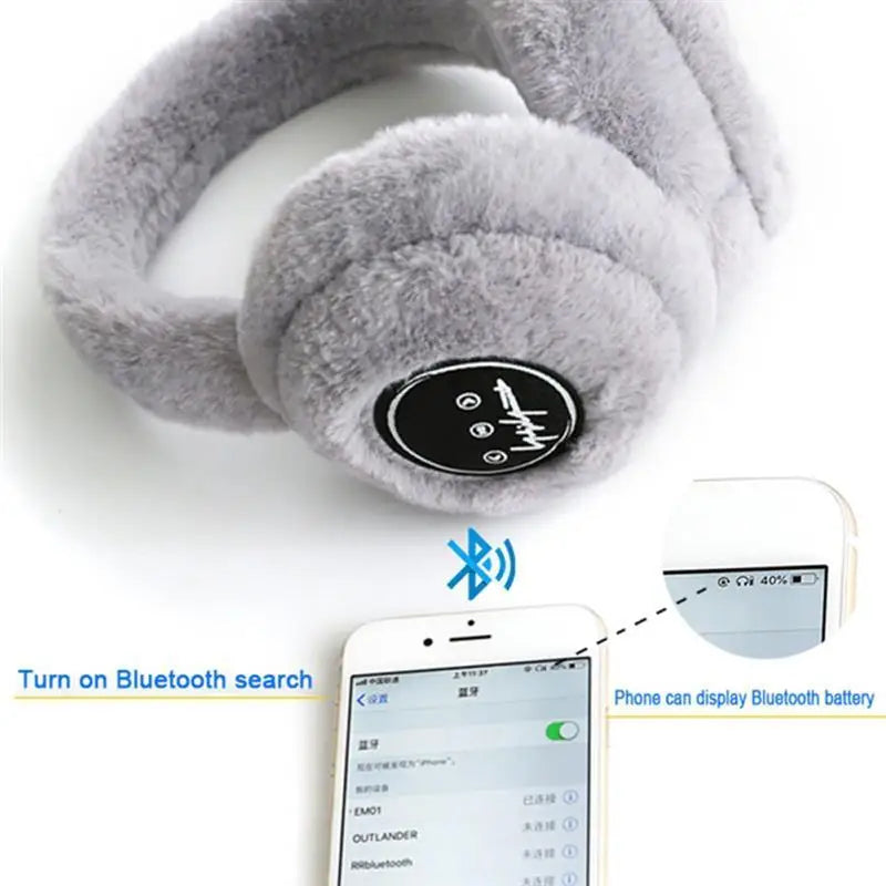 Winter Outdoor Plush Earmuffs Bluetooth Wireless Cute Warm Fur Headphones Earphones Solid Color Stereo Wireless Headset