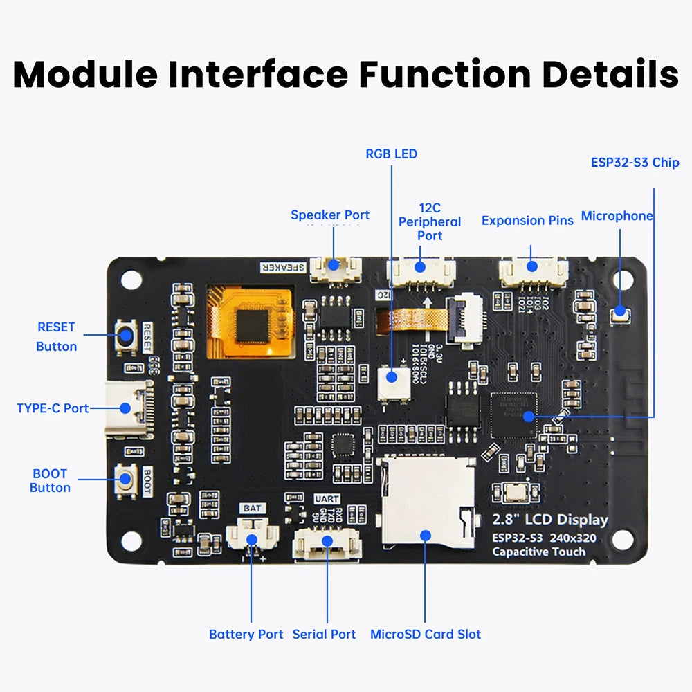ESP32-S3 ESP32 S3 2.8-inch TFT Module Touch Screen Development Board With WiFi Bluetooth Smart AI Display 240x320 IPS Screen