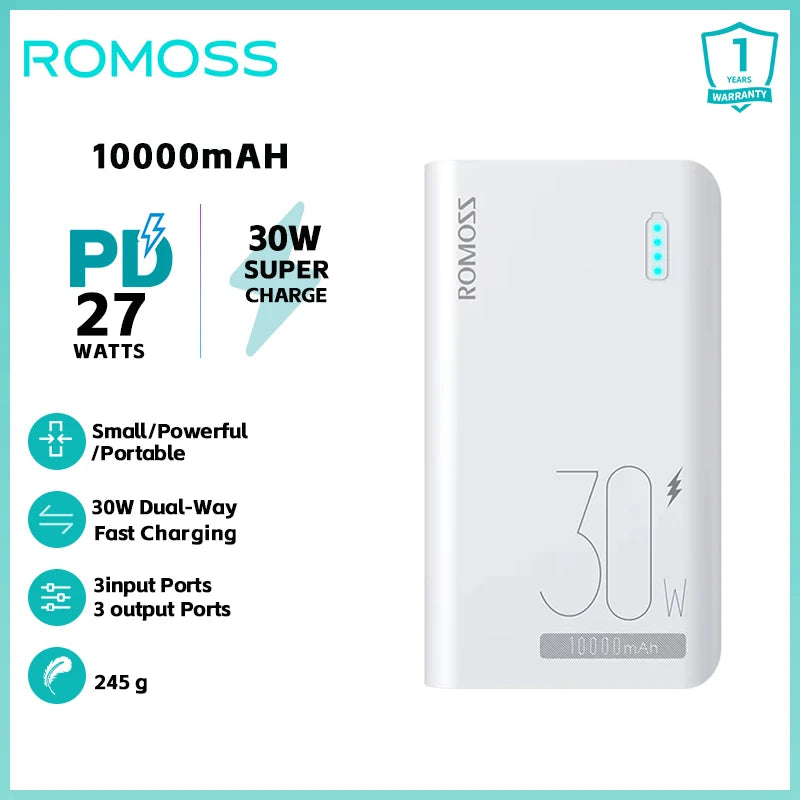 ROMOSS Sense 4S Pro Power Bank 10000 mAh 30W Fast Charging Powerbank PD2.0 QC3.0 Portable Battery Charger For xiaomi 14 iphone