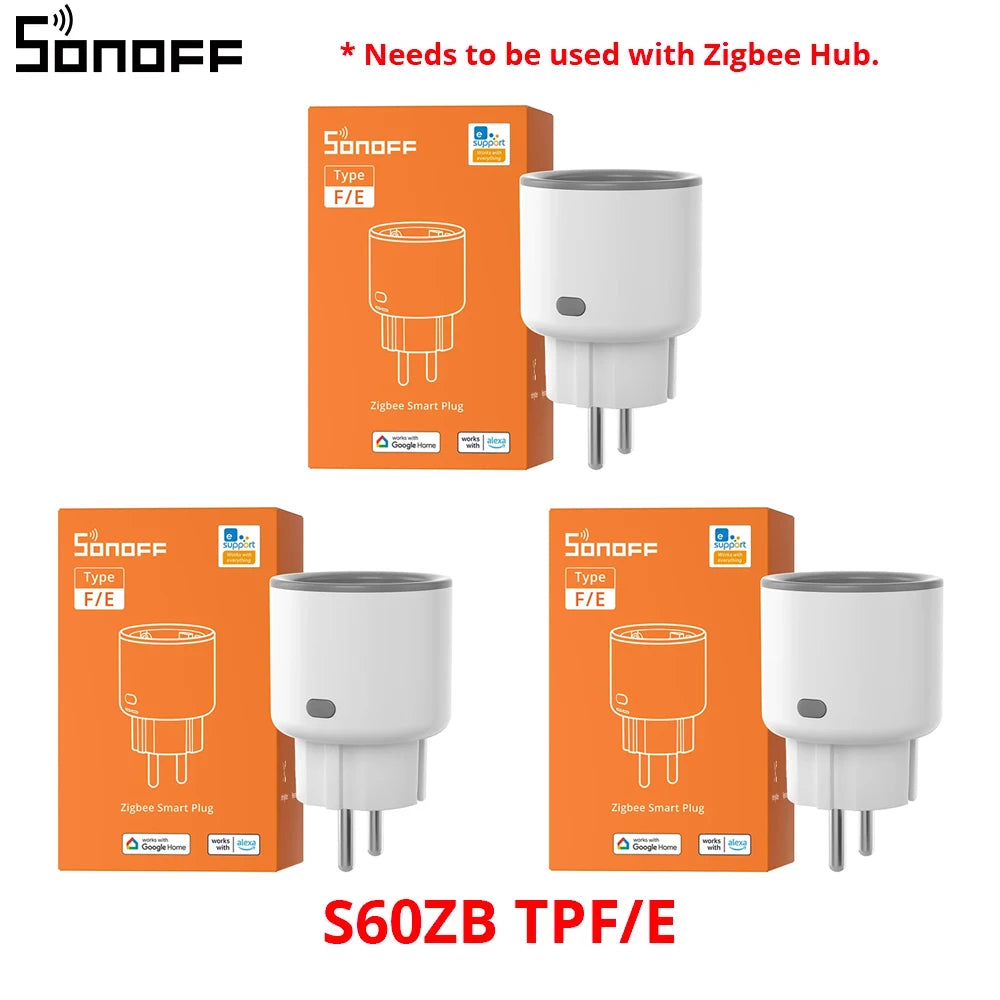 SONOFF S60ZBTPF EU 16A iPlug Zigbee Smart Plug Smart Home Outlet Socket with Energy Monitoring Supports Alexa Google Home