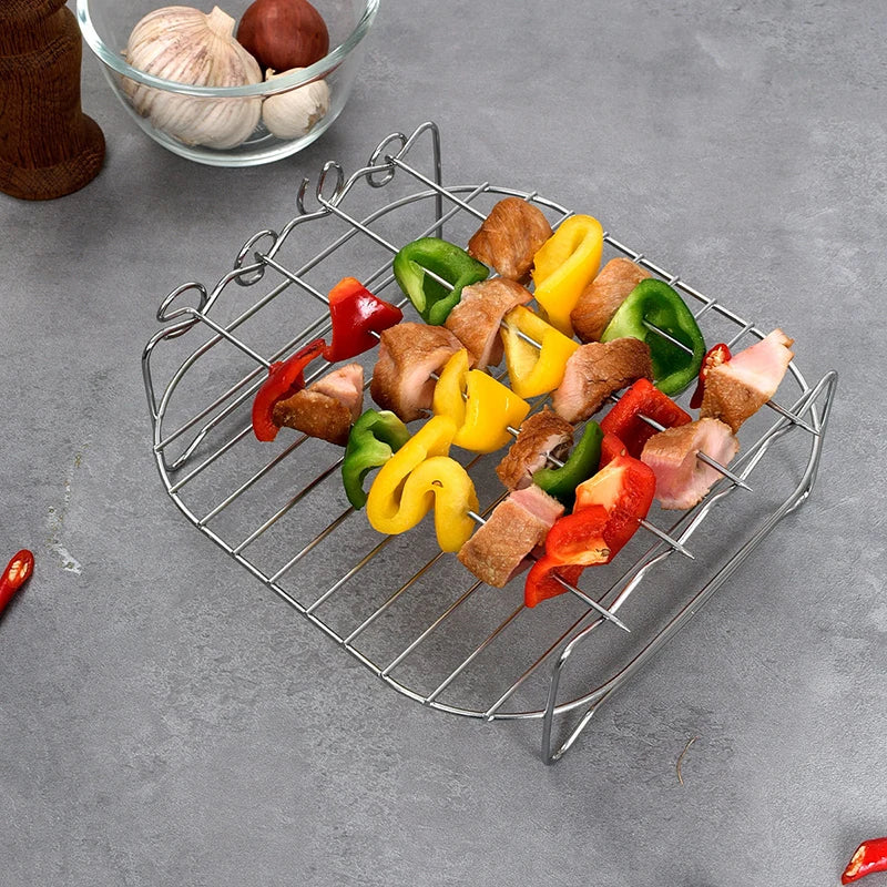 Air Fryer Universal Accessories Metal Oven Air Fryer Racks For Baking Stackable Grill Skewer Rack Fit All Airfryer 4.2Qt - 5.8Qt