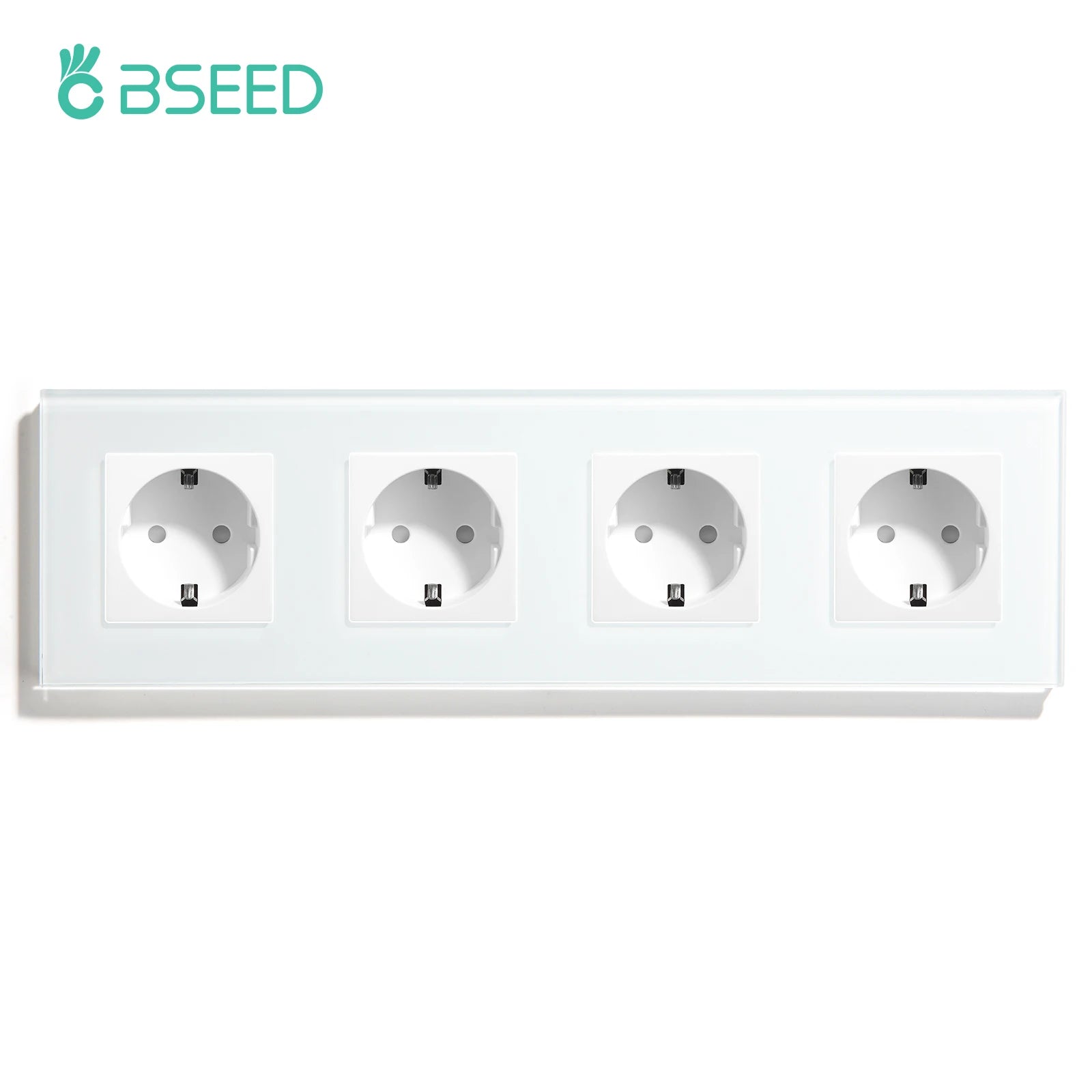 BSEED Touch Light Switch With EU Power Wall Sockets White Wall Led Switches 1/2/3Gang 1Way Crystal Glass Panel Dark Backlight